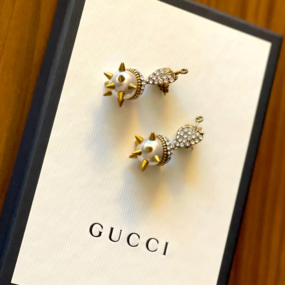 GUCCI Crystal Strawberry Drop Earrings